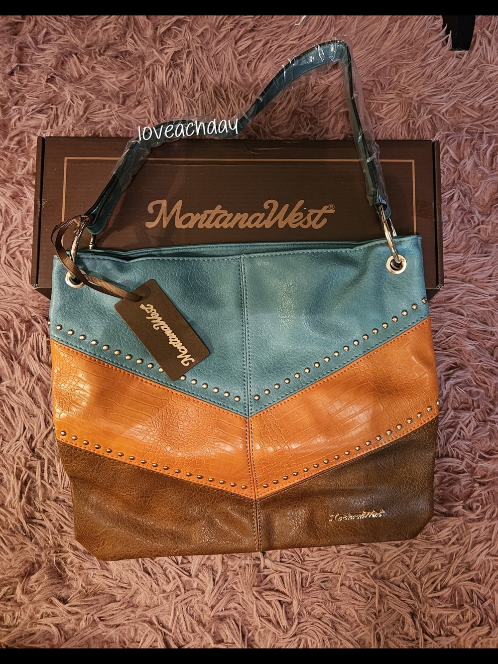 Montana West☆Teal Orange Brown Colorblock Shoulder Bag